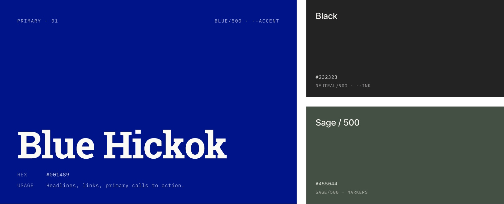 Hickok color system: Blue Hickok, Black and Sage